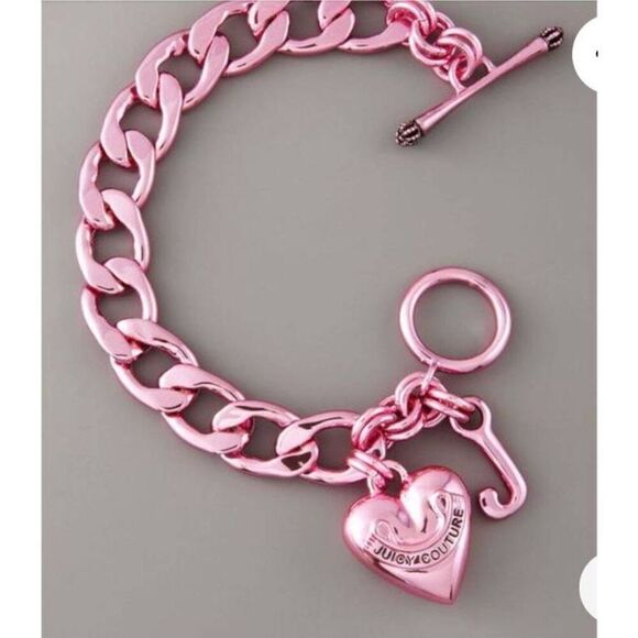 Juicy Couture Y2K Rare Metallic Pink Charm Puffy Heart Starter Bracelet - Picture 3 of 9